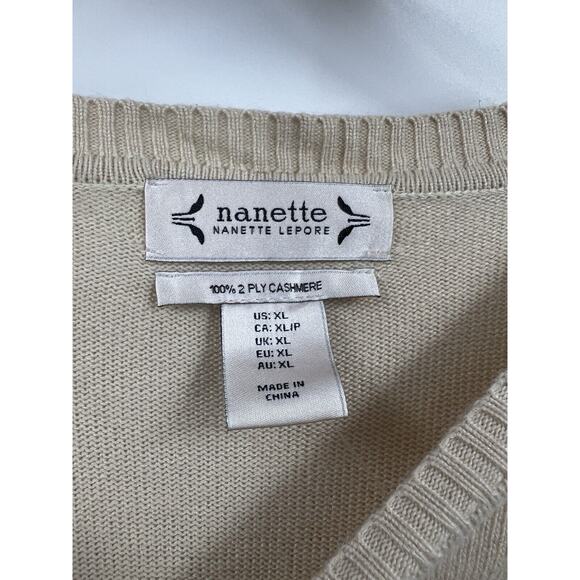 Nanette Lepore Sweater Womens Cashmere Crew Neck Fleece Pullover Beige Brown XL - Picture 6 of 8